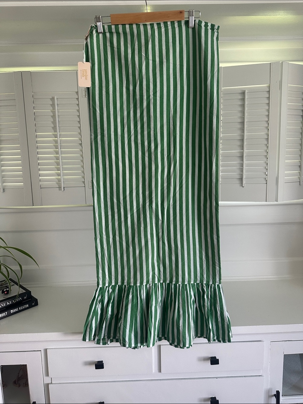 Sunshine Tienda Green and White Striped Ruffle-Hem Sarong/Skirt